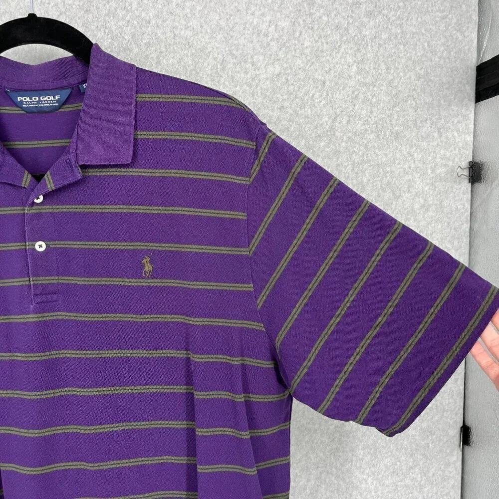 Ralph Lauren Polo Golf Shirt Size CL Purple Green Stripe Vintage Knit Casual